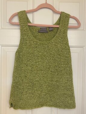 Sigrid Olsen Handknit Lime Green Silk Blend Open-Knit Tank